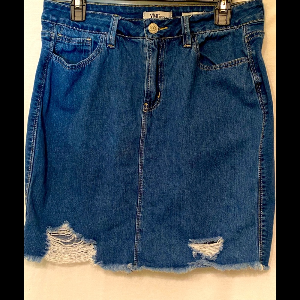 Blue Jean YMI distressed dream skirt.